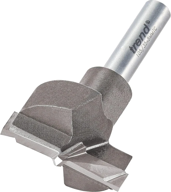 Trend TCT 35mm Circular Hinge Recessing Router Machine Bit, 8mm Shank, Tungsten Carbide Tipped, 105/35X8MMTC