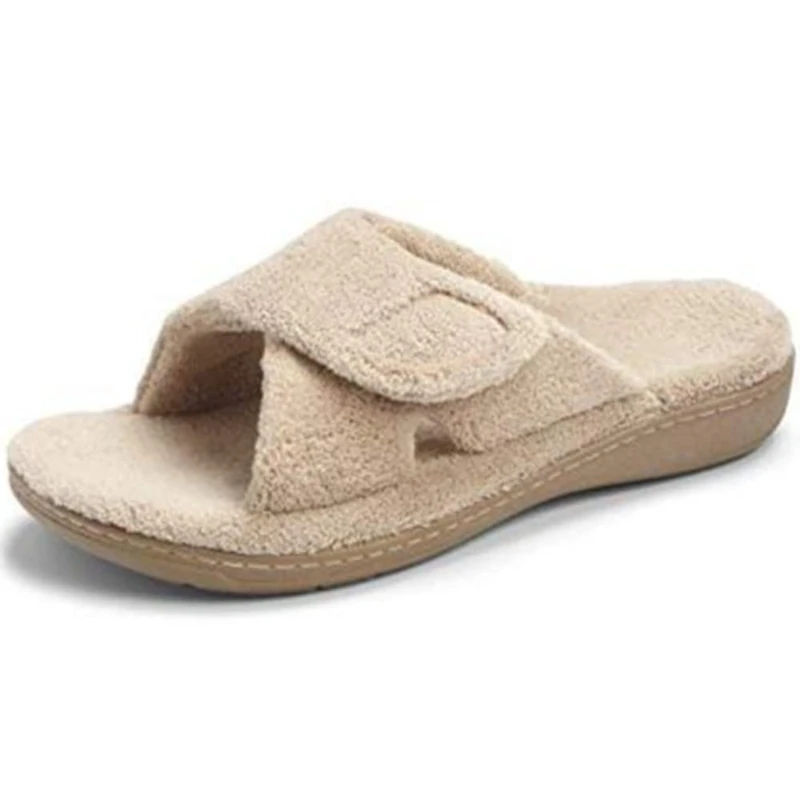 Vionic Women's Indulge Relax Slippers | Orthotic Arch Support | VIO MOTION Technology Open Toe Slide Slippers for Plantar Fasciitis & Heel Pain Relief | Cushioned Flat Mule House Shoes in Tan | UK 8 - Image 1
