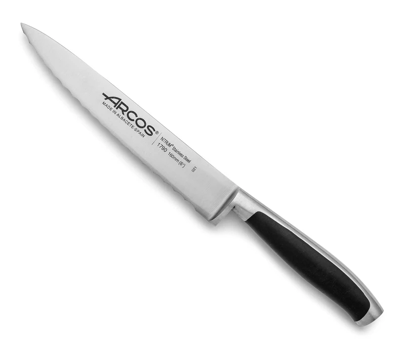 Arcos Series Kyoto - Kitchen Knife - Blade Serrated Nitrum Forged Stainless Steel 6" - Handle Polyoxymethilene (POM) Black Color