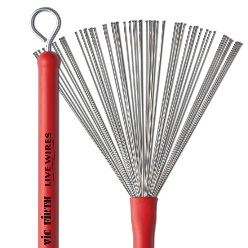 Vic FIrth - Live Wires Drum Brushes - Retractable - Heavy Gauge Wire - Red Plastic Handle