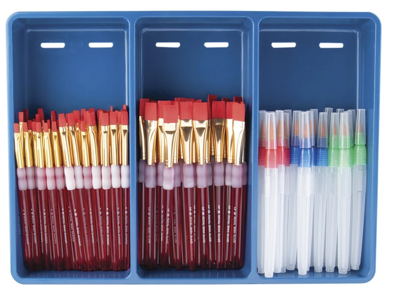 Royal Brush, Big Kids Choice Flat Paint Brush and Apron Pack, Assorted Sizes, Pack of 84 Brushes/12 Aprons
