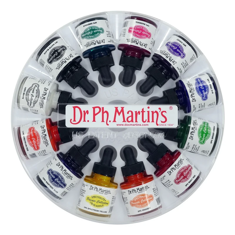 Dr. Ph. Martin's Spectralite Private Collection Liquid Acrylics, 1.0 oz, Set of 12 (Set 1)