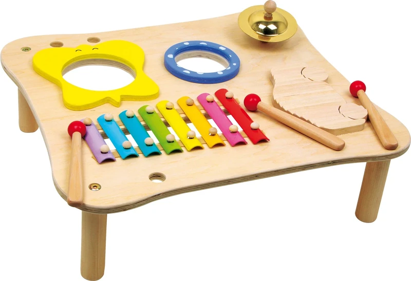 small foot 1166 Music table made of wood, incl. xylophone, ratchet, clamp, drum and wooden drumstick from 3 years old