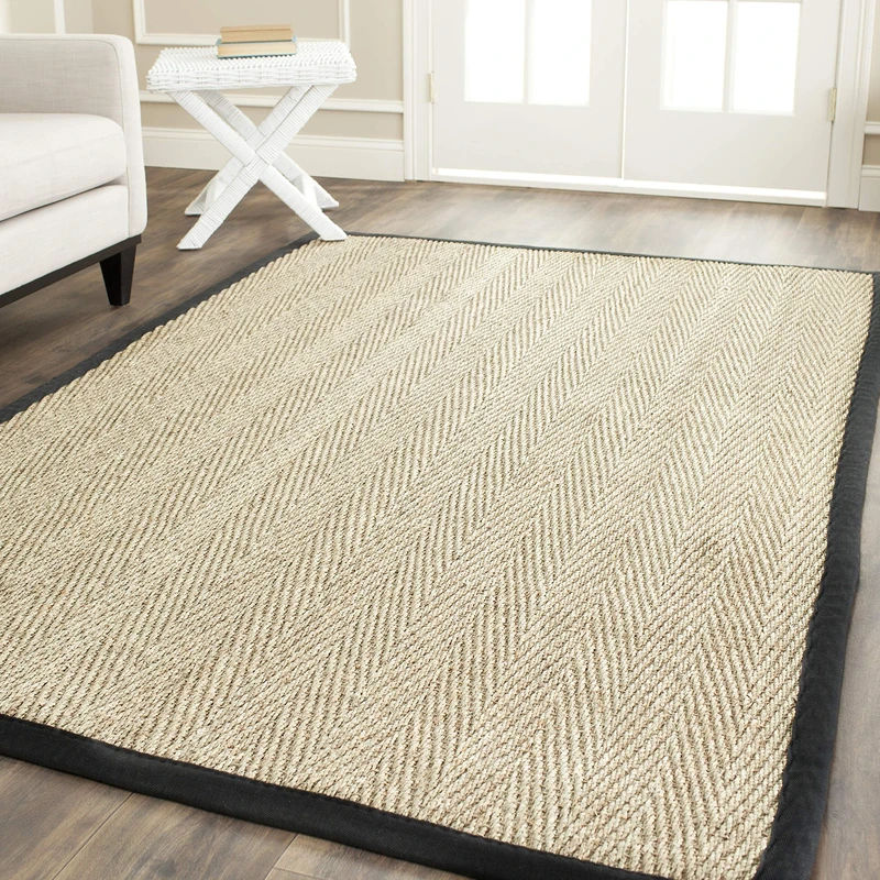 Safavieh Natural Fiber Indoor Woven Rectangle Area Rug, Natural Fiber Collection, NF115, in Natural / Black, 152 X 244 cm for Living Room, Bedroom or Any Indoor Space