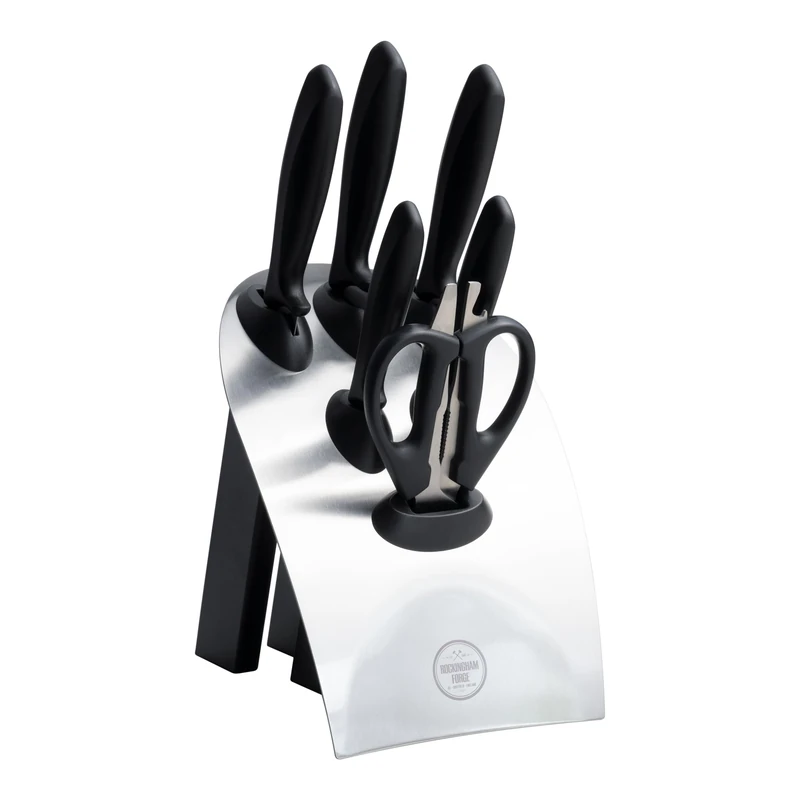 Rockingham Forge 7 Piece 8007 Essentials Range Knife Block Set, Stainless Steel, Black