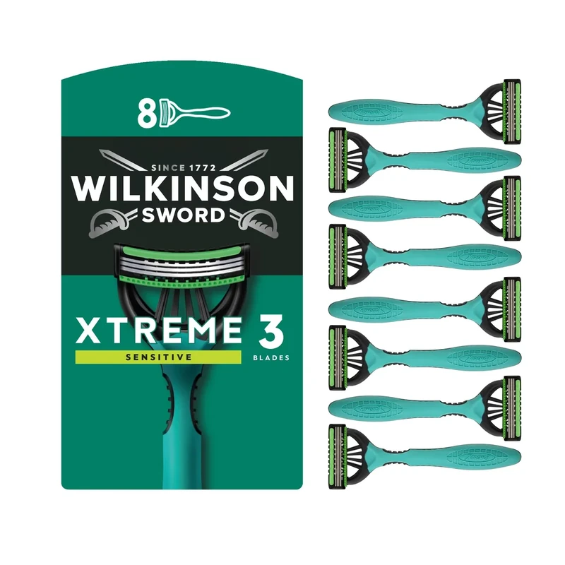 Wilkinson Sword Xtreme 3 Sensitive Men's Disposable Razors, Great Addition to Wash Bags for Men's Grooming, Great Shavers for Routine Shaving, 8 Pack
