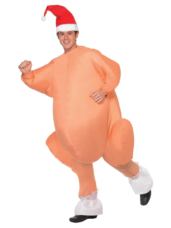 Smiffys Inflatable Roast Turkey Costume, Nude Self-Inflating Christmas Fancy Dress Bodysuit - Hat & Fan, Funny Festive Outfit for Men, Office Parties, Holiday Celebrations & Comedy Christmas Events