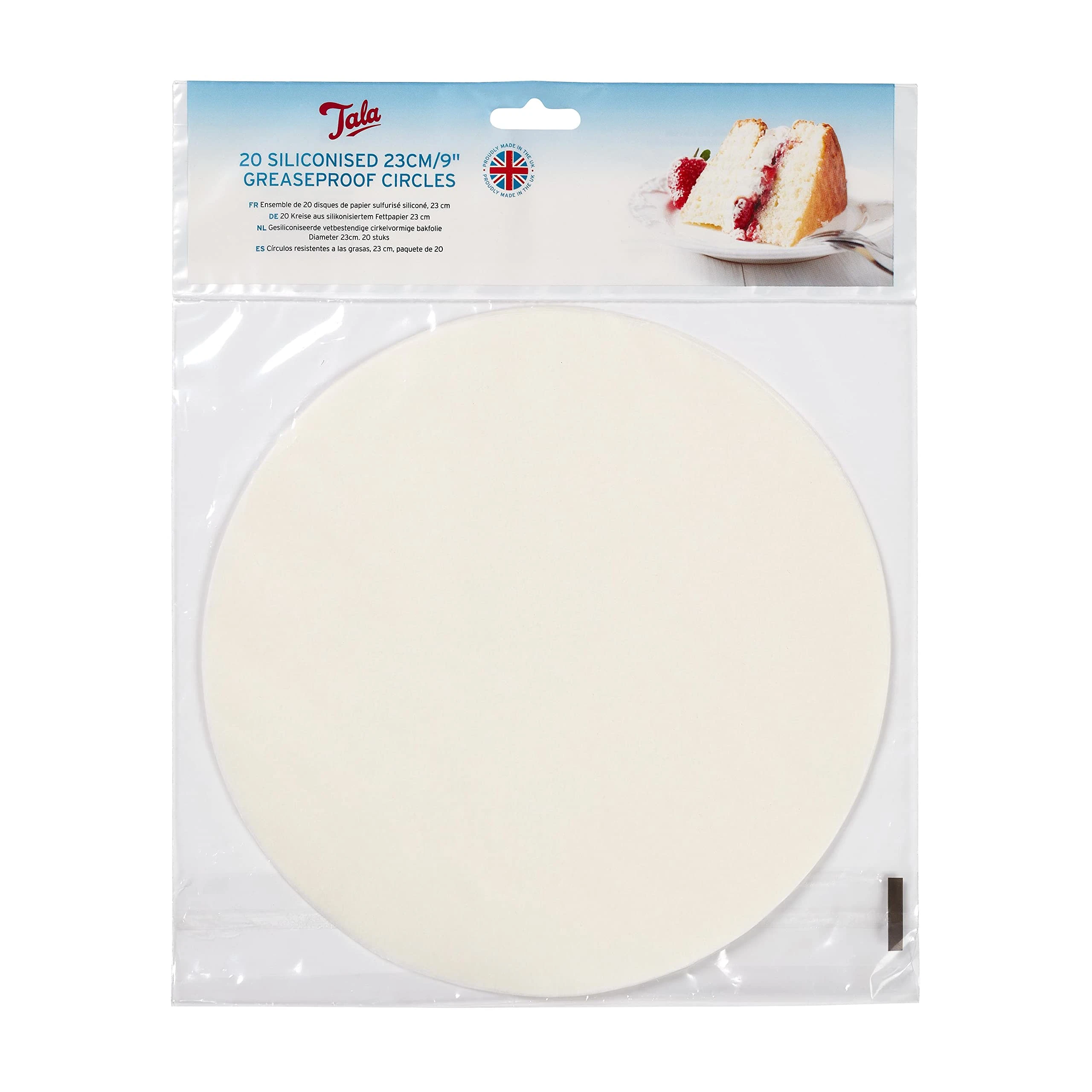 Tala 23cm Siliconised Greaseproof Circles for Liner Baking Tins and Trays, Prevents Sticking and Supports Quick and Easy Release on All Baked Products, Pack of 20 with 23cm / 9inch Diameter