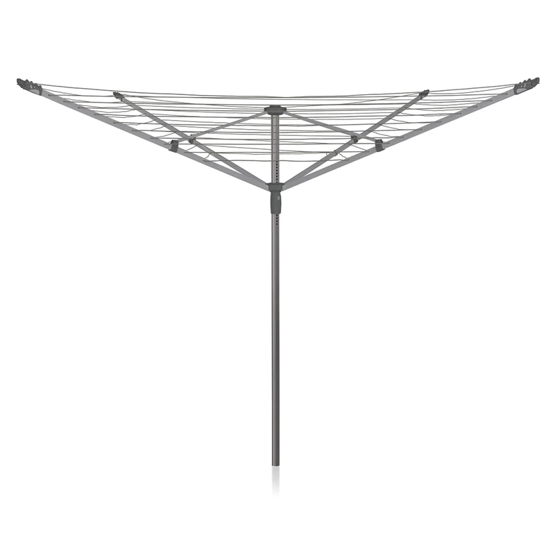Addis 50m 4 Arm Rotary Washing Line (Grey) Multiple Tension Height Adjustment, Folding Outdoor Rotating Clothes Dryer & Ground Spike MOB, Metallic