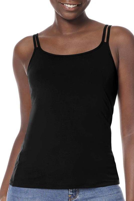 AMOENA Women's Valletta Camisole Shelf Bra Top Cami Shirt, Black, 18