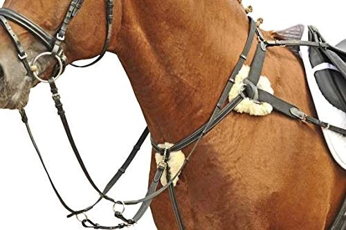 HKM SPORTS EQUIPMENT, 4154 M Breastplate with Martingale Lined with Lambskin, London Brown, Thoroughbred Breastplate