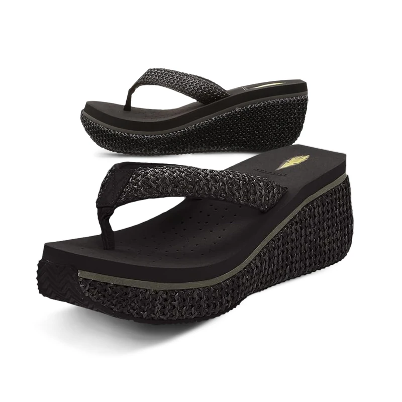 VOLATILE Women's Island Wedge Sandal, Black Raffia, 8 UK - Image 1