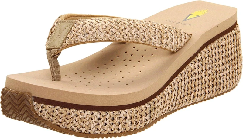 VOLATILE Women's Island Wedge Sandal, Natural Raffia, 8 UK