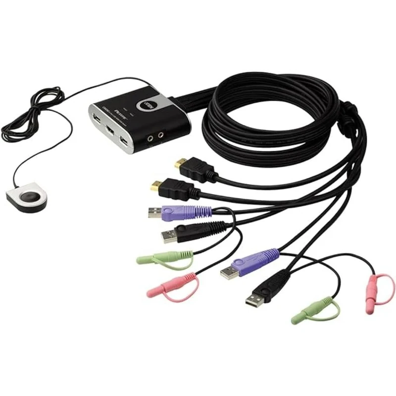 USB HDMI/Audio Cable KVM Switch with Remote Port Selector CS692 ATEN (1920 x 1200 and 1080p) Built-in all-in-one cables (2 x 1.2 m) & bus-powered, computer selection via a remote port selector, hotkey 2 Port