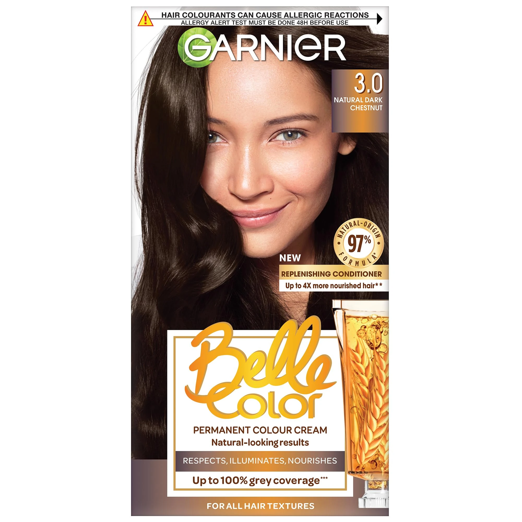 Garnier Belle Color 3 Dark Brown Permanent Hair Dye. Multi-tonal, Natural-looking Hair Colour with 98% Natural Origin Nourishing Conditioner