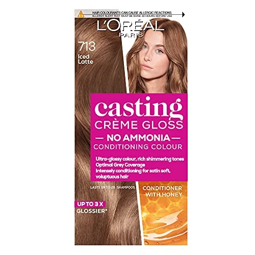 L’Oréal Paris Ammonia Free Semi-Permanent Hair Dye, 713 Iced Latte, Glossy Hair Colour, Natural Looking Finish, For up to 28 Shampoos, Casting Crème Gloss, 1 Application