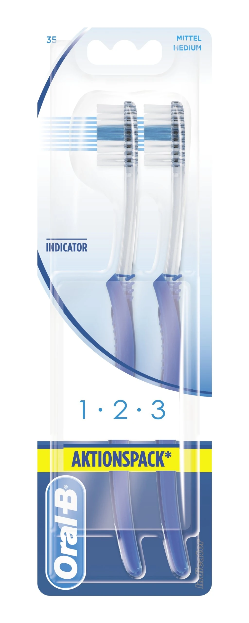 Oral-B 1,2,3 Indicator 35 Toothbrush, Medium, Pack of 2