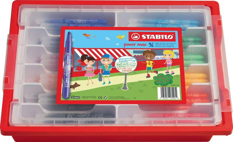 STABILO power max - Extra-Thick Fibre-Tip Pen - Classpack of 96 - with 12 Assorted Colours