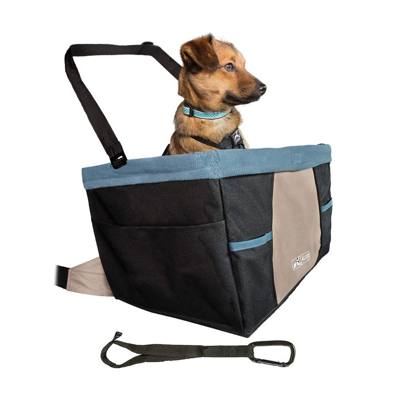 Kurgo Rover Car Booster Seat for Dogs, Quick & Secure Installation, Includes Seat Belt Tether, Fleece Lining, Black/Blue