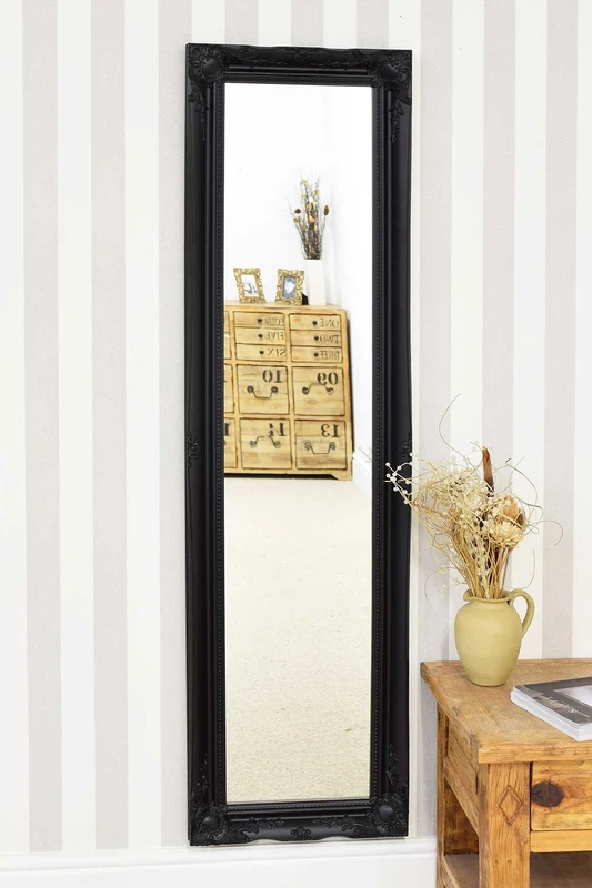 Large Classic Black Ornate Decorative Wall Dress Mirror 5Ft6 X 1Ft6 167cm x 46cm