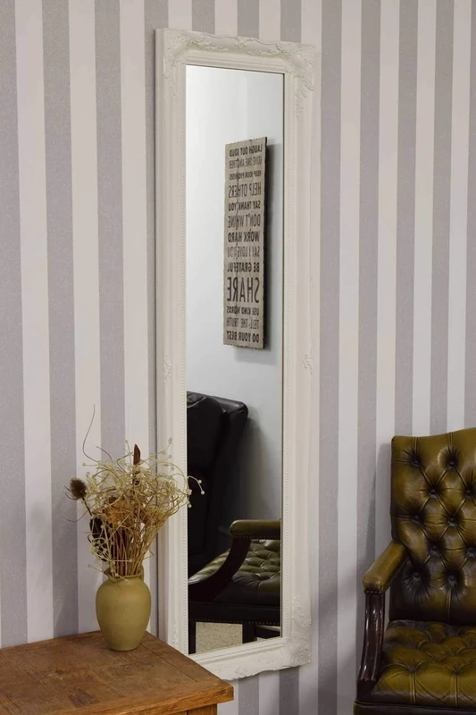 Large White Ornate Antique Design Dress Big Wall Mirror 5Ft6 X 1Ft6 167cm X 45cm