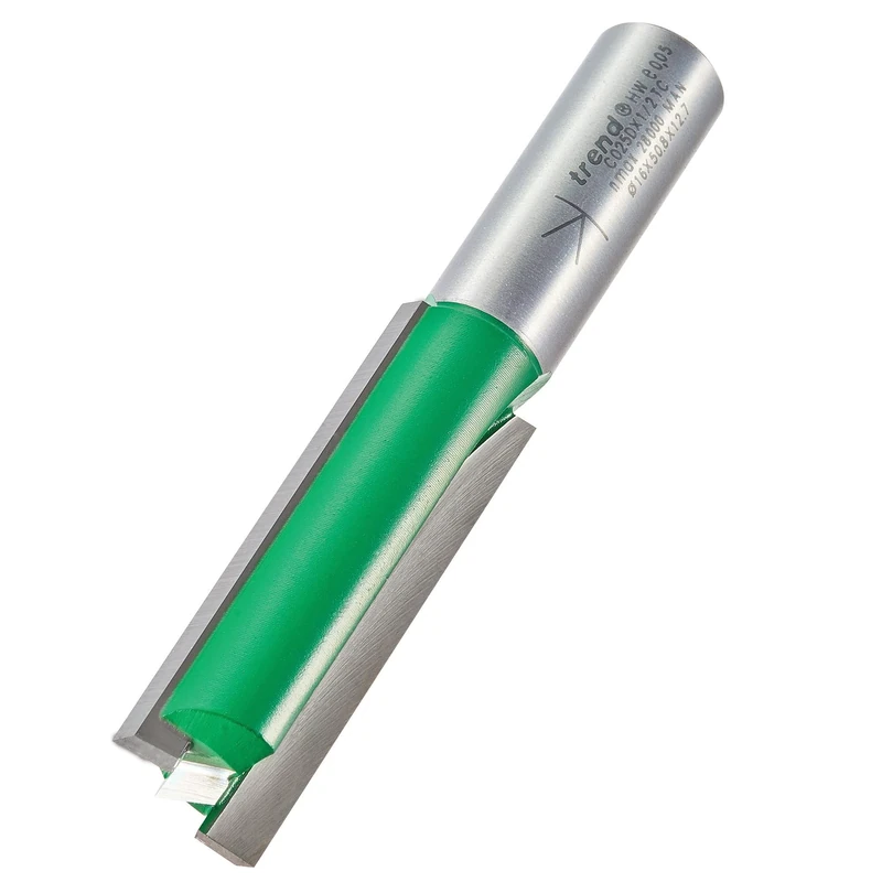 Trend CraftPro Straight Two Flute Router Cutter Bit, 1/2 Inch Shank, 16mm Cut Diameter & 51mm Cut Length, Tungsten Carbide Tipped, C025DX1/2TC