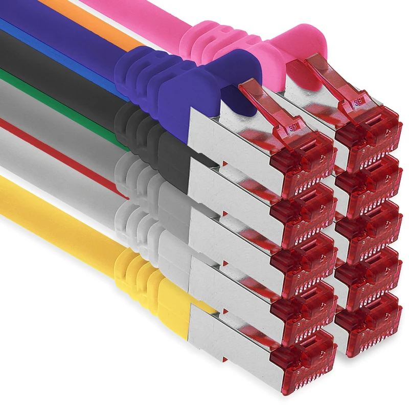 1aTTack.de - 10x 10m CAT6 patch cable S/FTP PIMF shielding CAT.6 RJ45 network cable Ethernet cable DSL LAN router switch modem patch panel - 10 colors