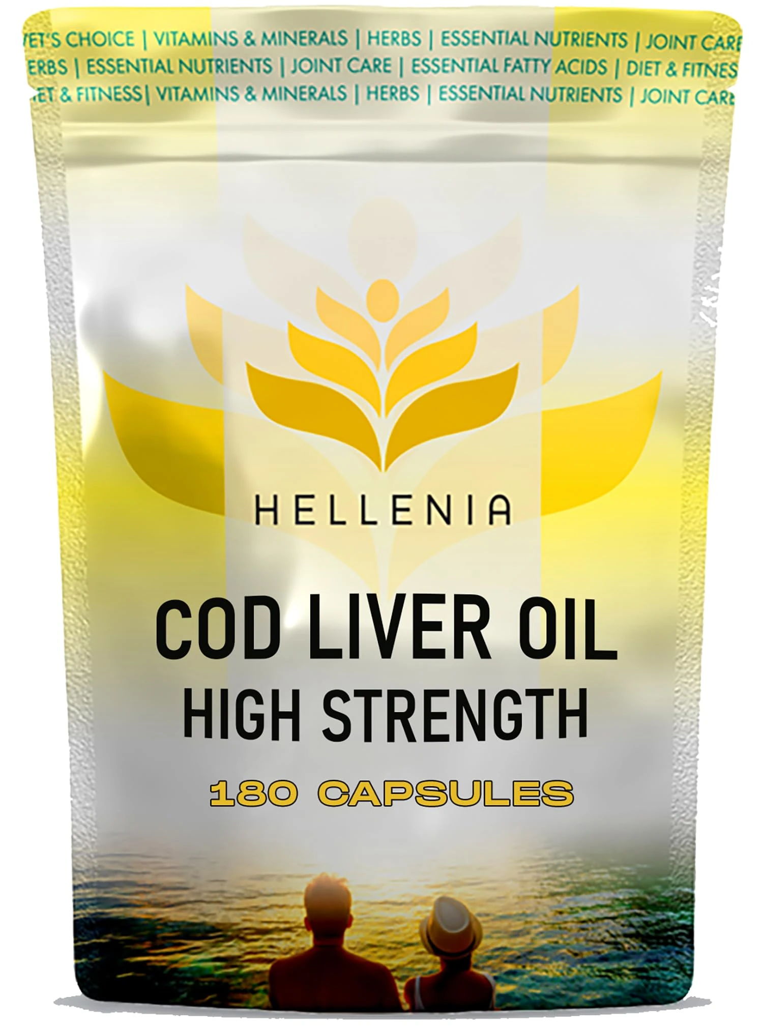 Cod Liver Oil Capsules High Strength 1000mg - 180 Capsules | UK Made Fish Oils - 6 Month Supply | Rich Source of Omega 3 Essential Fatty Acids | High EPA DHA - Made in The UK for Hellenia