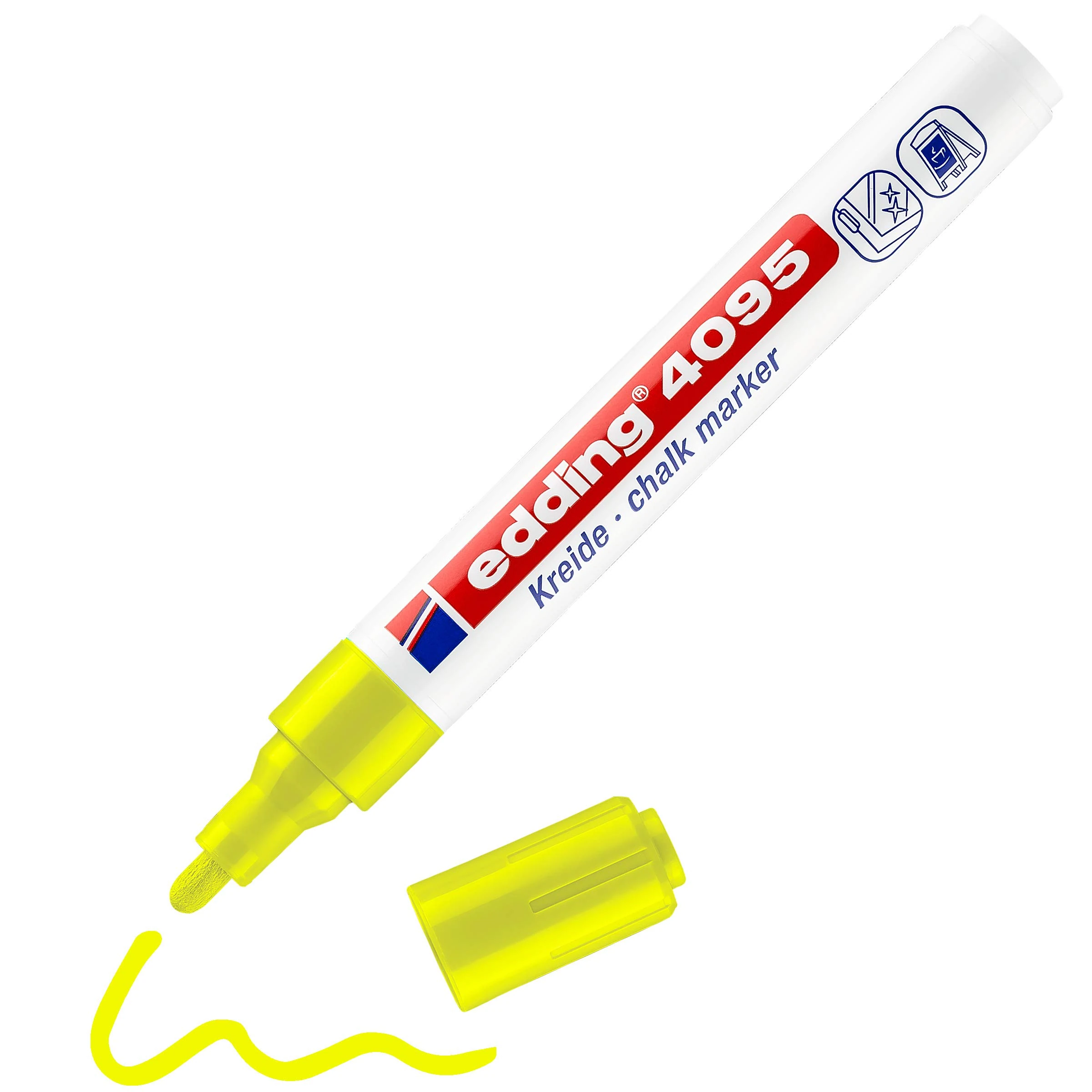 edding 4095 chalk marker - neon-yellow - 1 chalk pen - round nib 2-3 mm - medium-nib wet wipe pen for chalkboards, windows, glass, mirrors - liquid chalk marker pen for opaque coverage
