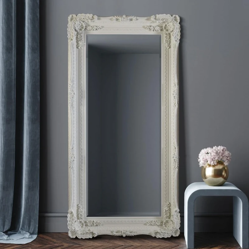 Chichi Mirrors Ivory French Elaborate Wall Mirror Full Length Dressing Mirror,White,6ft x 3ft