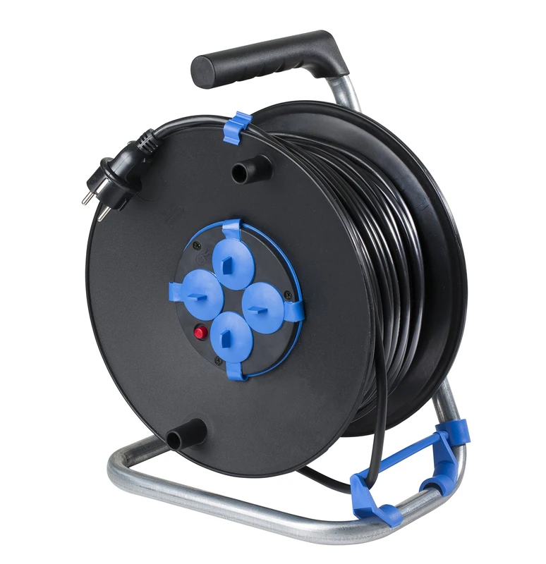 as - Schwabe Indoor Cable Reel - 50 m Cable Line 230 V / 16 A - Drum with 4 Earthed Sockets Including Protective Flap - IP20 - Made in Germany - Black I 10119