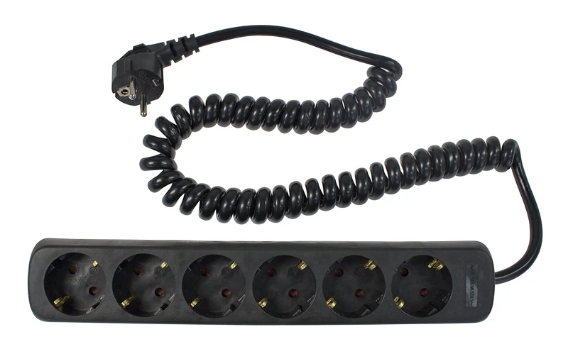 as - Schwabe 11462 6-fach-Steckdosenleiste schwarz mit Spiralkabel schwarz 2,5m Spiralkabel H05VV-F 3G1,5, IP20 Innenbereich