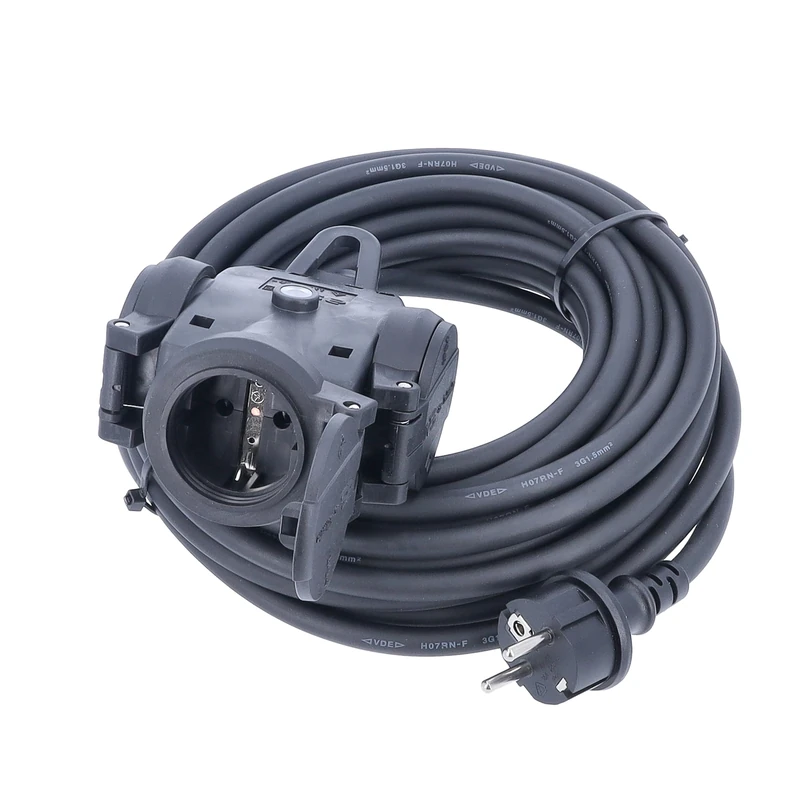 AS – Schwabe triple solid rubber cable power strip, black, commercial, construction site, 60445, 230V