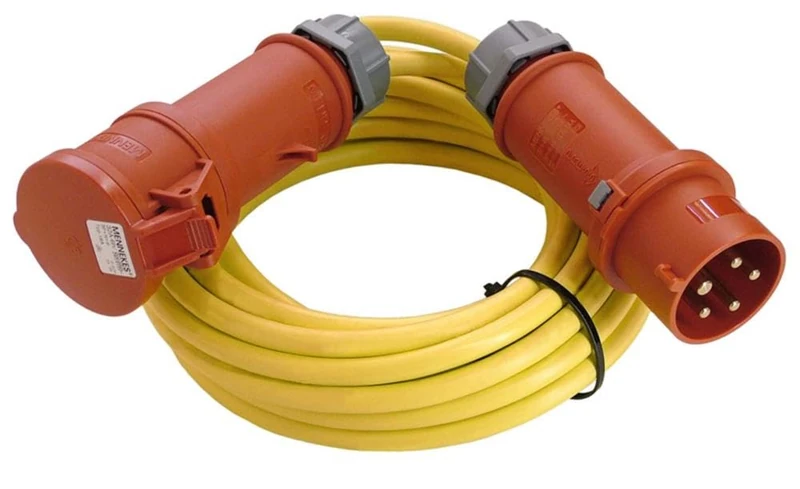 as-Schwabe 60712 Extension Cable CEE with K35 Cable AT-N07V3V3-F 5G4 and Phase Inverter Plug IP44 Protection IP44 10 m 400 V / 16 A Yellow