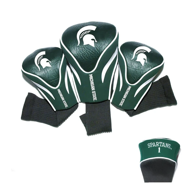 Team Golf NCAA Michigan State Spartans Contour Golf Club Headcovers (3 Count) Numbered 1, 3, & X, Fits Oversized Drivers, Utility, Rescue & Fairway Clubs, Velour lined for Extra Club Protection