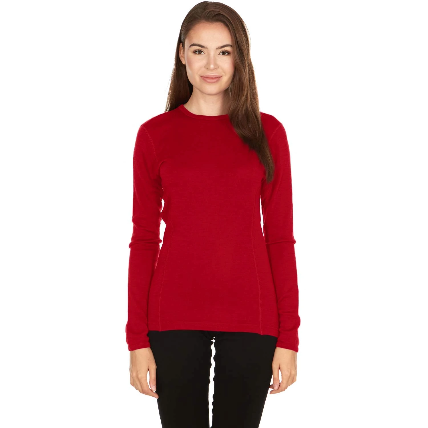 100% Merino Wool - Women's Midweight Base Layer - Long Sleeve Crew - True Red - X-Small