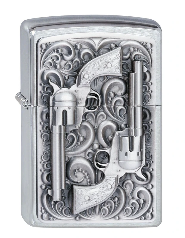Zippo Windproof Lighter - Revolver - Chrome Brushed, Emblem - Refillable for Lifetime Use - Adjustable Flame - Gift Box - Metal Construction - Made in USA