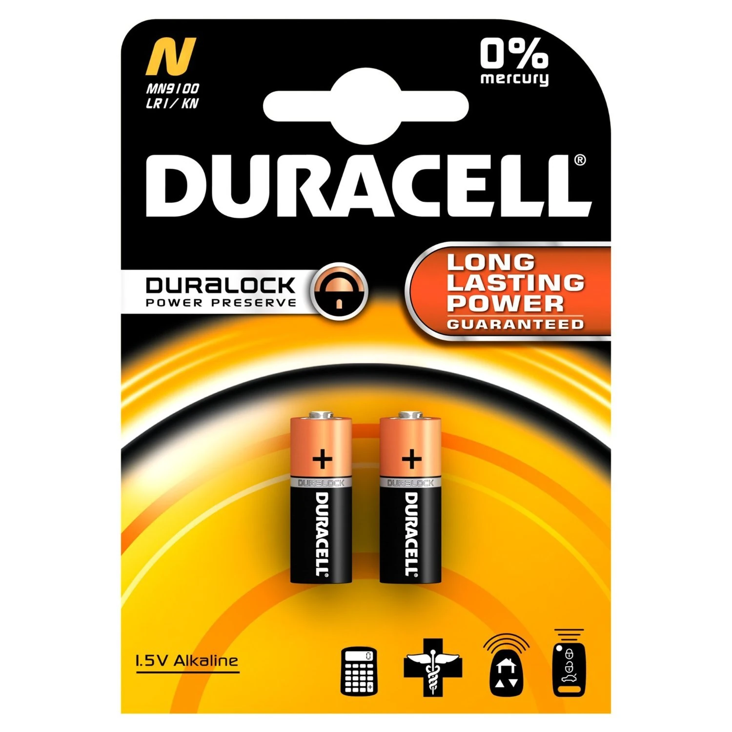 DURACELL Lady Duracell Type N, LR1, 4001, 4901, MX9100, 910A (9100) Alkaline 1.5 Volt 2 Blister Pack