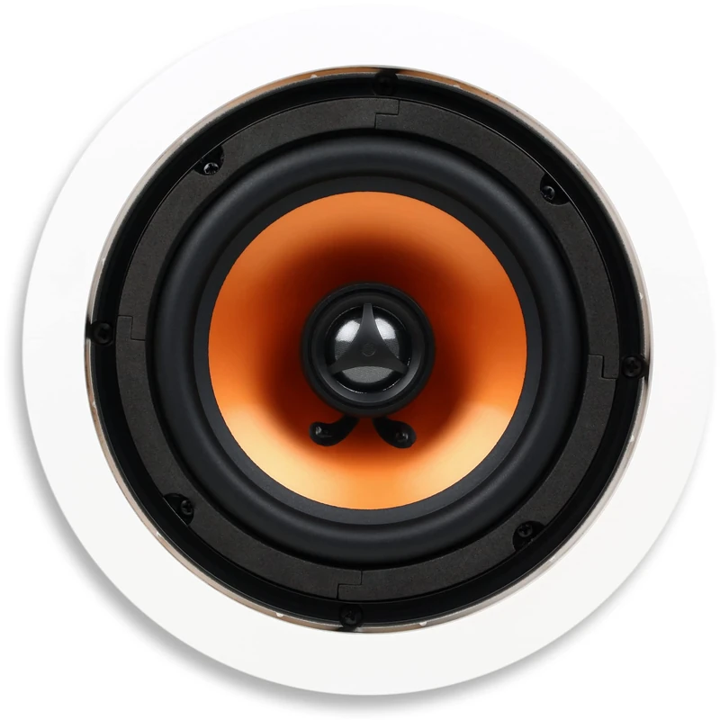 Micca M-6C 2-Way in-Ceiling Round Speaker, 7.6" Cutout Diameter, Whole House Audio, Home Theater, Indoor or Covered Outdoor, 6.5" Woofer, 1" Tweeter, White, Paintable, Each