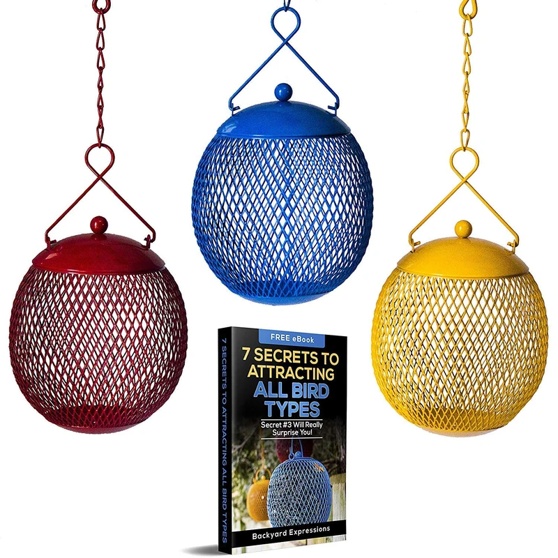 3 Assorted Colorful Seed Ball Bird Feeders or Candle Holders in One Package
