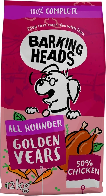 Barking Heads Complete Dry Dog Food 12kg - Senior All Hounder Golden Years Chicken - Natural Senior Recipe with Joint Support - Vet Approved