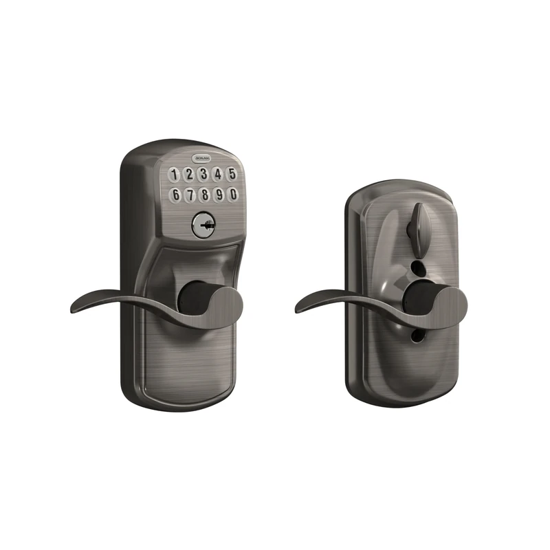 Schlage FE595 PLY 620 Acc Plymouth Keypad Entry with Flex-Lock and Accent Style Levers, Antique Pewter Schlage Lock Company