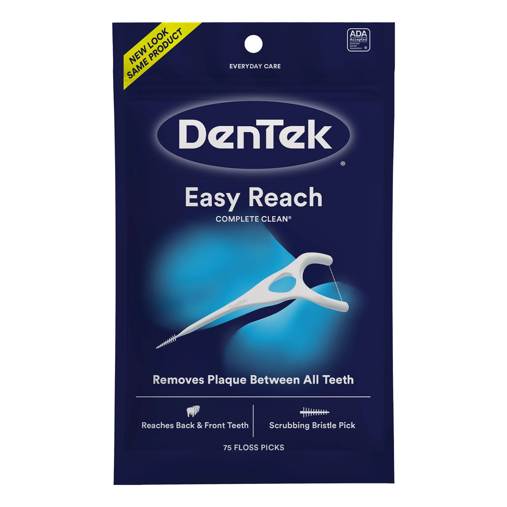 DenTek Complete Clean Easy Reach Floss Picks, No Break & No Shred Floss, 75 Count