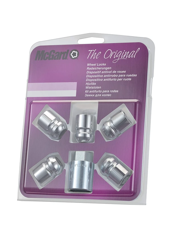 25002SU Wheel Lock Nuts SU, 5 lock set 1/2-20, radius seat, total length 29,9 mm, Hex size 19mm, Key diameter 27,7 mm
