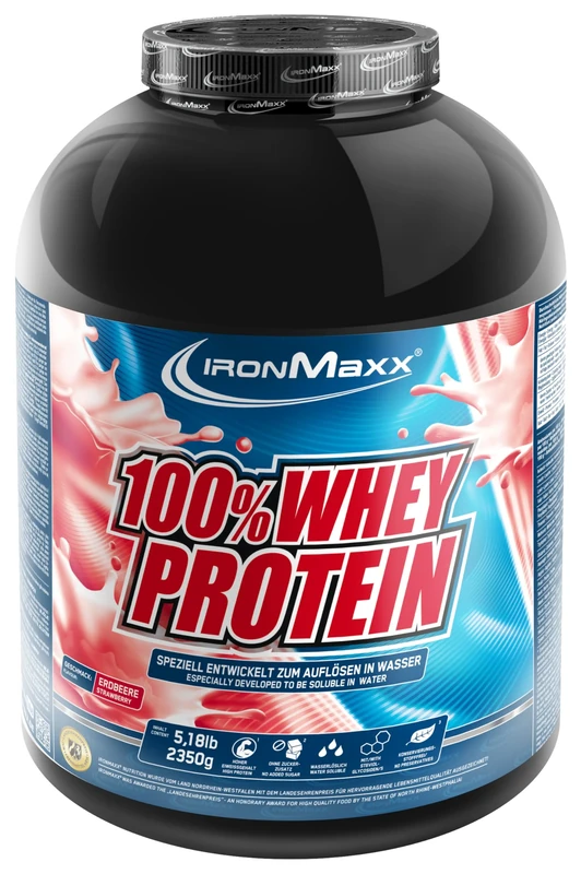 IronMaxx 100% Whey Protein Powder 2350g - Strawberry | High Protein Shake with BCAAs & EAAs | Low Carb & Low Sugar Whey | Ideal for Muscle Gain, Diet & Fitness Design May Vary