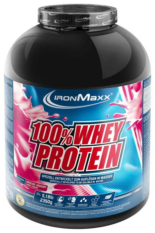 IronMaxx 100% Whey Protein Powder 2350g - Cherry Yoghurt | High Protein Shake with BCAAs & EAAs | Low Carb & Low Sugar Whey | Ideal for Muscle Gain, Diet & Fitness Design May Vary