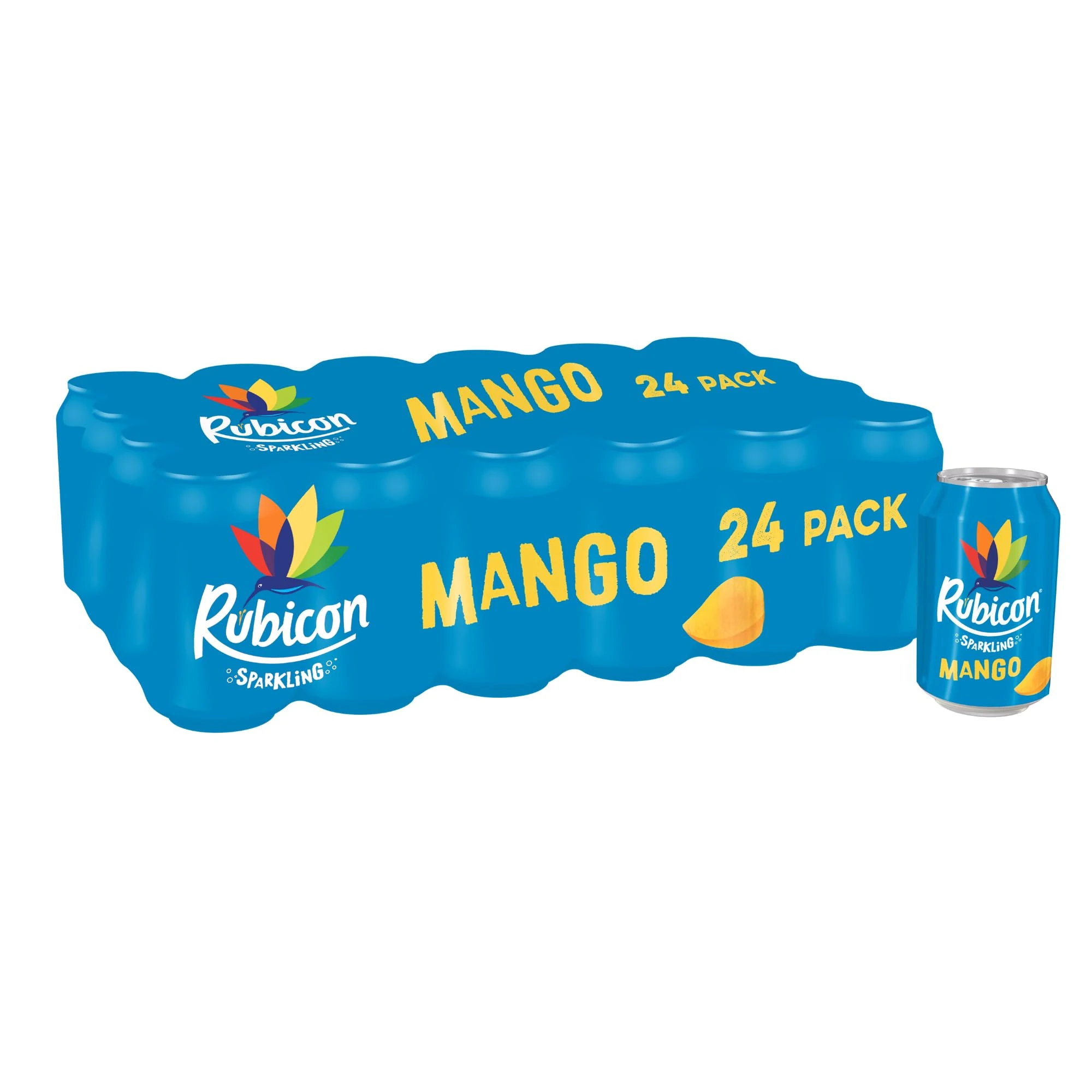 Rubicon 24 Pack Sparkling Mango Flavoured Fizzy Drink with Real Fruit Juice, Handpicked Fruits for a Temptingly Intense Taste "Made of Different Stuff" - 24 x 330ml Cans