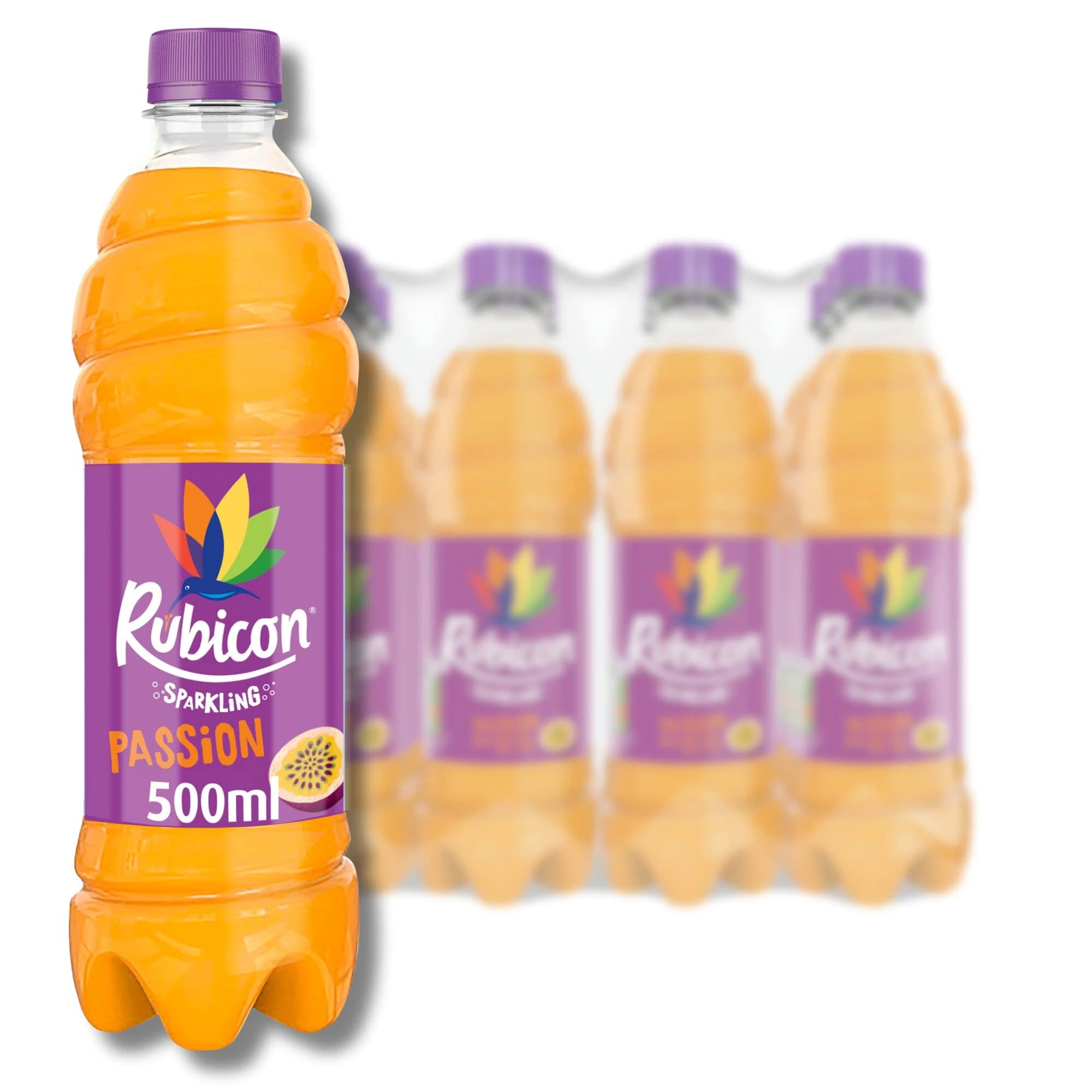 Rubicon 12 Pack Sparkling Passion Flavoured Fizzy Drink with Real Fruit Juice, Handpicked Fruits for a Temptingly Intense Taste "Made of Different Stuff" - 12 x 500ml Bottles
