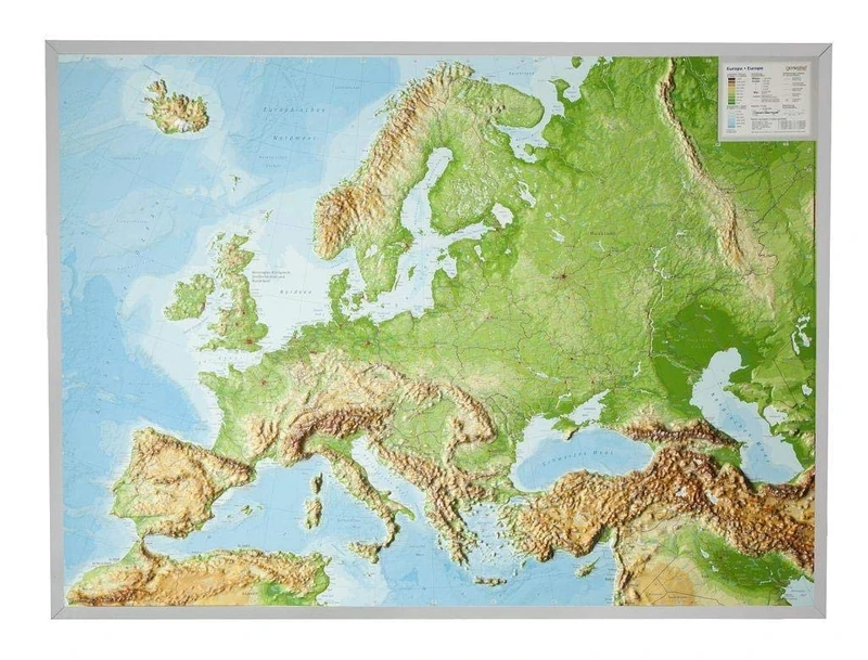 Reliefkarte Europa Gross 1 : 8.000.000 mit Aluminium Rahmen: mit grünfarbenen Holzrahmen - Image 1
