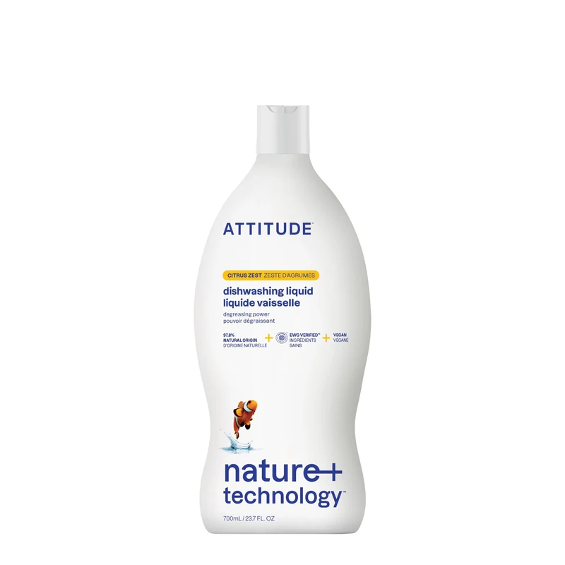 ATTITUDE Washing Up Liquid, EWG Verified, Plant-Based & Vegan Dish Soap, Naturally Derived, Citrus Zest Scent, 700 mL